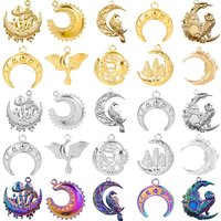 6 PCS Viking Raven Crescent Moon DIY Charms Pendants Irish Norse Raven Moon Owl Forest Flower Mushroom for Necklace Accessories