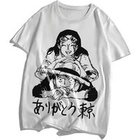 Summer 2026 One Piece Luffy & Robin "Thank You Tokyo" Theme 100% Cotton Print Loose T-shirt for Men and Women Parent-child Top