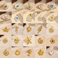 18K Gold Plated Sun Heart-Shape Charm Titanium Steel Devil's Eye Pendant Fit Bracelet&Necklace DIY Women Jewelry Accessories