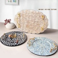 1PC Luxury Decorative Tray Creative Polygonal Tray With Colorful Shell Handle Multifunctional Serving Tray For Home Decoration