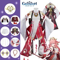 Game Yae Miko Cosplay Genshin Impact Cosplay Costume Yae Miko Full Set Outfit Wig Clothes Role Play Halloween Uniform for Girl