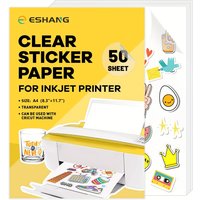 50 Sheets A4 Size Clear No- waterproof Sticker Paper for Inkjet Printer, 8.3 x 11.7 Inches Printable Self Adhesive Priner Sticke