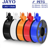 JAYO PETG Filament 1.75MM 5Rolls 3D Printer PETG 100% No Bubble for FDM 3D Printing Material 1.1KG/Roll