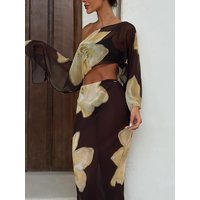 Sexy Off Shoulder Top with Long Pants Two Piece Set Fashion Pattern Printed Beach Outfit Holiday Printed Camisole Women's Suit