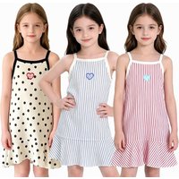 Summer Kids Sleeveless Nightdress, Cute Heart/Stripe Print Soft Cotton Sleepwear for Toddler to Teen Girls Height 80cm to 160cm