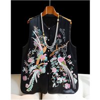 Women's Jackets Women's Vest Black Retro Buckle Satin Vest Women's Autumn new High-grade Embroidery Chinese National Style Top