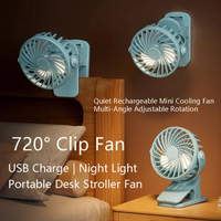 USB Charging Rotatable Clip Fan 720 Degrees Adjustable Head Night Lamp Rechargeable Portable Stroller Outdoor Bedroom Office