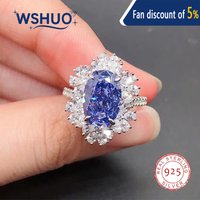 4.5Ct Created Blue Gem Ring 925 Sterling Silver for Women 12*8mm Plating 14K White Gold Fine Jewelry Wedding Band Engagement