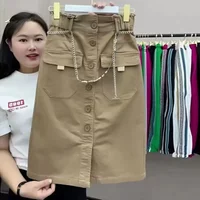 2026 Spring Summer New Women's High Waist Slim Skirts Female Fashion Buttons A-line Skirts Ladies Solid Color Casual Skirts