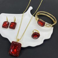 Luxury Large Square Crystal Necklace Earring Ring Jewelry Sets for Women Handmade Inlaid Zircon Stone Sets Factory Wholesales