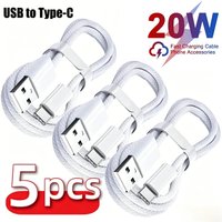 New 5Pcs 20W USB C Phone Cable for IPhone 16 17 Pro Max Plus Fast Charging Type-C Charge Braided Cables USB To Type C Data Line