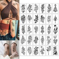 30pcs Waterproof Temporary Tattoo Sticker Dark Rose Flower Butterfly Feather Thorns Rainbow Body Art Arm Fake Tattoos Women Men
