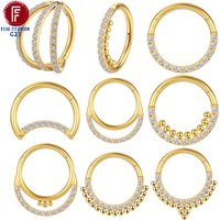 F136 Titanium Piercing Nose Ring Cartilage Septum Clicker Daith Zircon Hinged Segment Tragus Earring Women and Men Body Jewelry