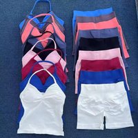 Yoga Longline Strappy Top Leggings Set Women's Backless Camisole Built-In bra Vest High-Waisted Hip Lift Gym Shorts Sports Set