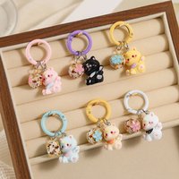 Cute Cat Keychain Cartoon Resin Animal Keychain with Bell Girls Women Bag Purse Charm Couple Key Chains Gift Accessories