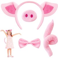 4 Pieces Pig Costume Set Pink Ears Nose Tail Cosplay Costume Accessories Kids Children Birthday Party Props Cute Pig Costume