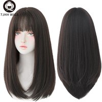 7JHH WIGS Long Straight Hair With Bangs Synthetic Wigs For Girls Latest Fashion Hairstyles Black Crochet Hair Ginger wig
