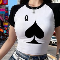 Women's Crew Neck Cropped T Shirt with Heart-Print Peach Base 90s Graphic Y2k Tshirt for Woman Short Sleeve Crop Tops Clothes