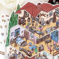 Kawaii Vintage Small Building 3D French style cottage Landscape Sticker DIY Pocket Cabin Scene festival gift