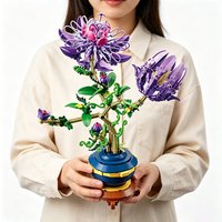 Premium Quality Purple Flower Building Blocks, Preserved Flower Bonsai Model, DIY Hand-assembled Desktop Ornament, Gift for Wome