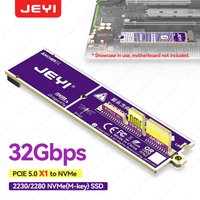 JEYI Flat PCIe 5.0 X1 to NVMe Adapter Card 32Gbps No GPU Obstruction Support M2 2230/2280 M-Key NVMe SSD & PCIeX16/X8/X4/X1 slot