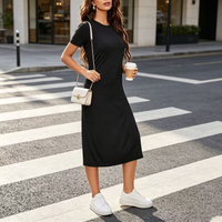 Women's Elegant New Summer Dress with Slit, Round Neck, and Short Sleeves, Suitable for Daily Casual Wear, Parties, Shopping, and Vacation Outfits