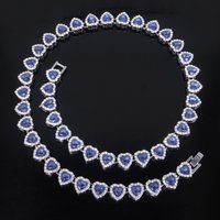 ZAKOL 45/20CM Hip Hop Green Heart Rhinestone Tennis Chain Bracelet Necklace Sliver Color Metal Luxurious Jewelry Set