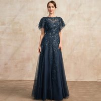 Customized Navy Blue Short Sleeve Mother of Bride Dresses for Women Beach Wedding Party Dresses with Lace 2024 Robe De Soirée