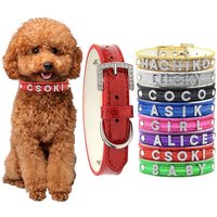 Pets Name Tag Dog Collar Bling Rhinestone DIY Name Puppy Cat Leather Collars For Small Large Dogs Necklace Free Name Pet Items