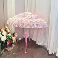 Lace UmbrellaPink Kawaii for WomenGothic Lolita Sun Parasol with Floral Pattern for Wedding PhotographyTeaParty Shade Protection