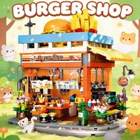 Kreative Straßenansicht Hamburger-Shop Bausteine Modulare Montage-Sets Desktop-Dekoration Modell MOC Ideen Spielzeug Geschenke 1727 Teile