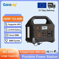 Gaiaray 200W Przenośna Stacja Zasilania 153.6Wh Bateria LiFePO4 Generator Solarny AC 220V UPS Power Bank do Domowego Zasilania Awaryjnego i na Kemping