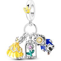 Belle's Princess Dress Magic Rose and Beast Prince Three-Piece Set Pendant Charm Bead Fit Bracelet Necklace Women Luxury Jewelry
