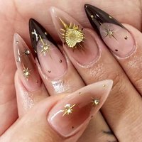 24pcs Gradient Gold Sunflower Nail Art Wearable almond Fake Nails retro Fashion Design Tips American style Y2k Press on Nails