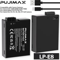 PUJIMAX 2100mAh LP-E8 LP E8 LPE8 Rechargeable Camera Battery with USB-C Input Canon EOS 550D 600D 650D 700D Rebel T2i T3i T4i T5