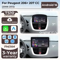 Autoradio Android 16 pour Peugeot 206+ 207 207CC 2006 - 2015, lecteur multimédia Carplay, navigation GPS, écran stéréo DSP