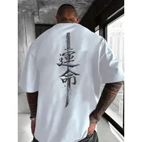 A men's short sleeved T-shirt made of pure cotton with a Japanese samurai sword pattern printed on it, regular style, fashionabl