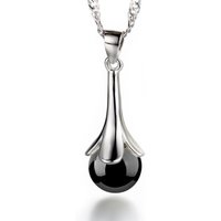 925 Sterling Silver Stylish Simple Black and Red Agate Stone Pendant Necklace Birthday Party Anniversary Gift