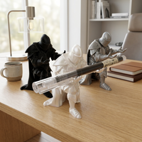 (9*7.6cm) 3D Printed Medieval Knight Pen Holder Black Silver Warrior Statue Desk Organizer Cool Office Decor Stationery Gift