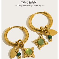 YACHAN 18K Gold Plated Stainless Steel Hoop Earrings for Women Luxury Green Natural Stone Charms Aesthetic Jewelry