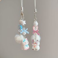 Cartoon Cat Cellphone Lanyard Pendant Hairball Bead Mobile Phone Straps For iPhone Case Schoolbag Keychain Decoration