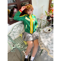 Anime Chie Satonaka Cosplay Costume Women Adult Green Coat Jacket Top Skirt Badges Outfits Sailor Suit Halloween Carnival Suit