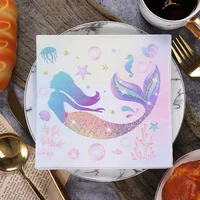20pcs/pac 33*33cm New Mermaid Printing Paper Napkins Cartoon Birthday Party Colourful Napkins Personalised Dress Up with Paper