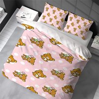 Cartoon R-Rilakkuma Cute Duvet Cover Set Home Style Bedding Soft Laundry Cotton Bed 3 Piece Set Student Dormitory Gift