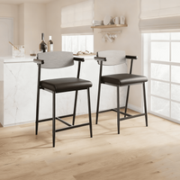 Bar Stools Set of 2 with Arm, 2pcs Counter Height Bar Stools Set with Footrest & Wood Back, Metal Barstools Set