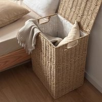 Rattan Laundry Hamper with Lid Woven Storage Basket for Bathroom Natural Dirty Clothes Organizer Multi-functional Laundry Basket