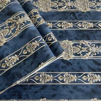 European style glazed blue 3D vertical stripe wallpaper for living room bedroom hotel background wall relief wallpaper