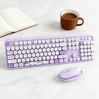 GEEZER Hello Bear Wireless Keyboard and Mouse Combo, Retro Round Keycaps Cute Set for Women Office Home Laptop Desktop