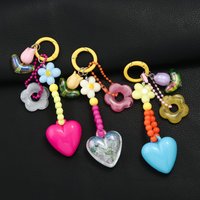 Heart-Shaped Flower Keychain Candy-Colored Heart-Shaped Handbag/Backpack Pendant Creative Expression Beaded Keychain