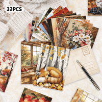 32pcs Warm Autumn Farmhouse Style Postcards, Fall Landscape,Indoor Bedroom Decor,Cards,Wall Stickers, Greeting Cards, Memorbilia